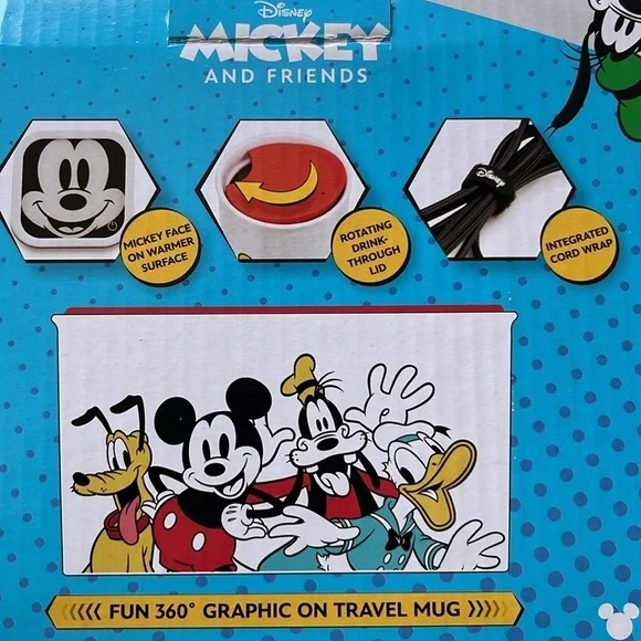🆕 Disney Mickey and Friends Ceramic Travel Mug with Lid and Mug Warmer 16 Oz - Picture 8 of 13